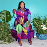 Women Plus Size Jumpsuits Geometric Print Fashion Casual Slim Fit Bodysuit