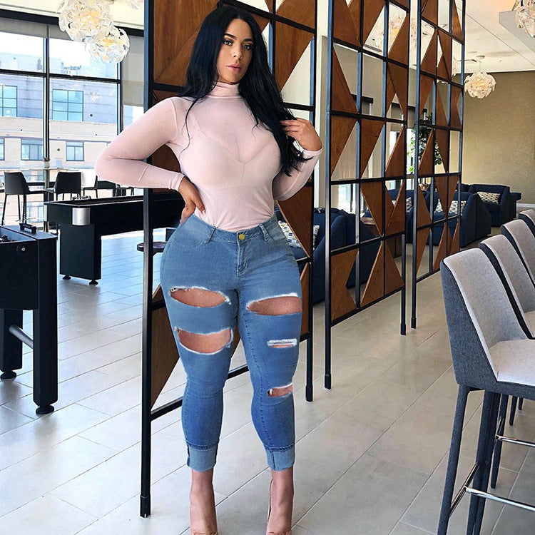 Women Plus Size Jeans Fashion High Elastic Denim Skinny Pants Women
