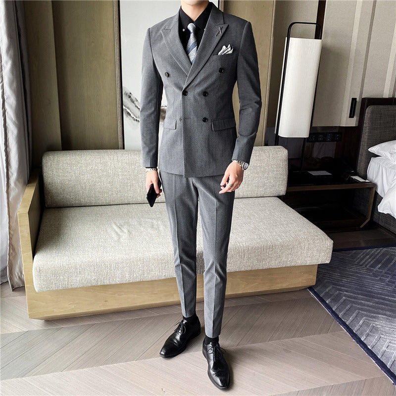 Double Brewed Seersucker Suit Spring and Autumn Suit Male Striped Suit
