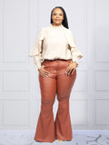 Women Plus Size Pants High Waist Slim and Sexy Bodycon Horn Leather Pants