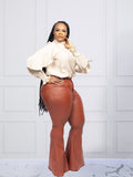 Women Plus Size Pants High Waist Slim and Sexy Bodycon Horn Leather Pants