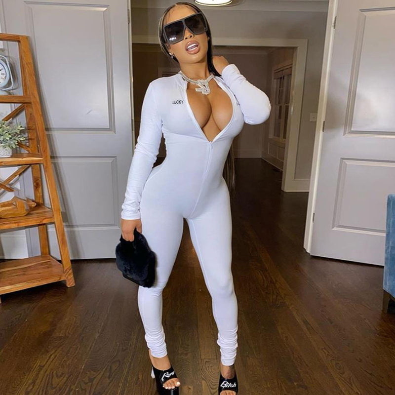 Women's Spring Clothing Embroidered Slim Fit Hip Lifting Sport Jumpsuit