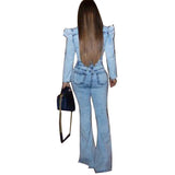 Women Plus Size Jumpsuits Denim Wash Fashion Casual Slim Fit Bodysuit