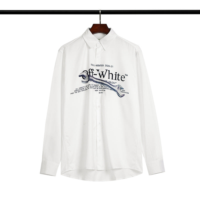 Off White Sweatshirt Long Sleeve Autumn Shirt Autumn and Winter Men's OW Letter Wrench Stitching Pure Cotton Casual