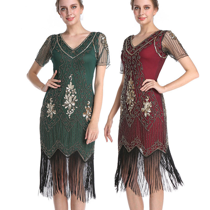 The Great Gatsby Dresses Vintage Mesh Short Sleeve Sequined Dress