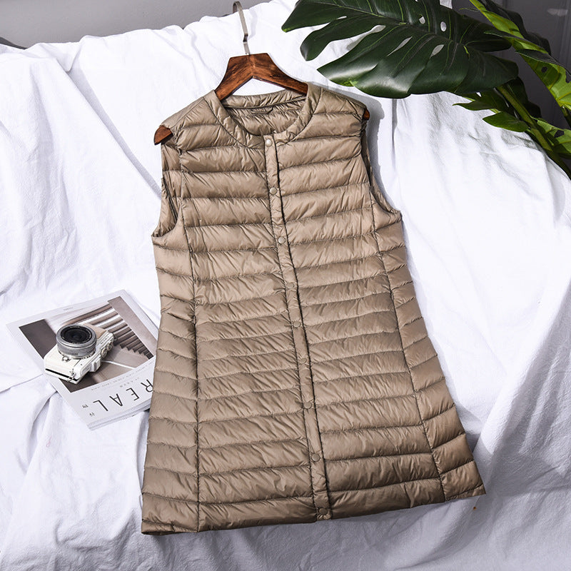 Women Winter Coats Puffer down Vest Lightweight down Waistcoat Women's plus Size round Neck Coat