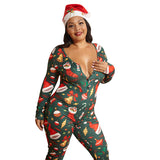 Women Plus Size Jumpsuits Knitted Stretch Tight Christmas Jumpsuit