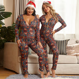 Women Plus Size Jumpsuits Knitted Printed Slim-Fit Christmas Homewear Jumpsuit