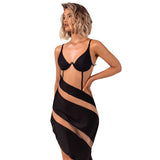 Music Festivals Rave Outfits Dress V-neck Brace See-through Slim-Fit Mesh Dress
