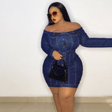 Women Plus Size Dresses Slim Fit Sexy Denim Mini Dress