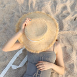 Straw Hat Flat Top Sun Hat Outdoor Beach Hat