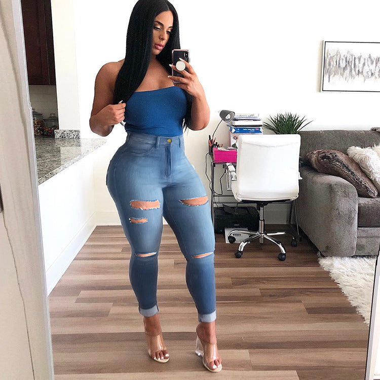 Women Plus Size Jeans Fashion High Elastic Denim Skinny Pants Women