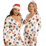 Women Plus Size Jumpsuits Tight Sexy Knitted Printed Christmas Homewear Jumpsuit