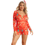 Women Plus Size Jumpsuits Christmas Sexy Stretch Knitted Printed Jumpsuit