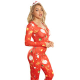 Women Plus Size Jumpsuits Christmas Sexy Tight Knitted Printed Homewear Jumpsuits