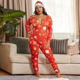 Women Plus Size Jumpsuits Christmas Sexy Tight Knitted Printed Homewear Jumpsuits