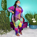 Women Plus Size Jumpsuits Geometric Print Fashion Casual Slim Fit Bodysuit