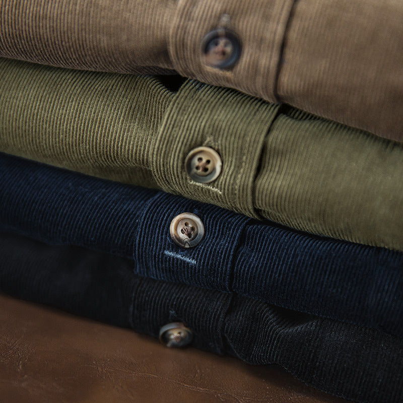 Work Shirts Vintage Corduroy Long-Sleeved Shirt Winter Coat for Men