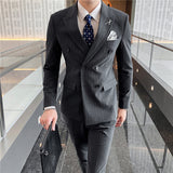 Double Brewed Seersucker Suit Spring and Autumn Suit Male Striped Suit