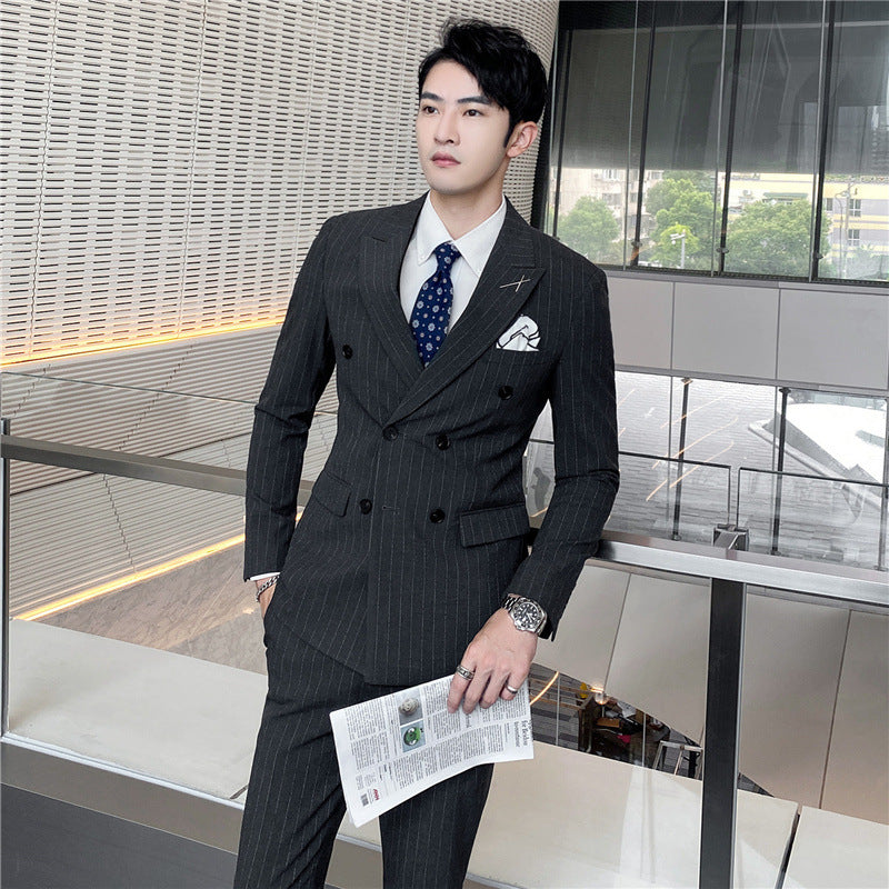Double Brewed Seersucker Suit Spring and Autumn Suit Male Striped Suit