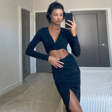 Women Top & Skirt 2 Piece Set Spring Cropped Sexy T-shirt Skirt Casual Suit