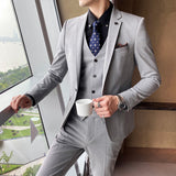 Seersucker Suit Slim Three-Piece Suit Men 'S Suit Set