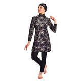 Burkini Swimwear Muslim Fashion Outfits Printed Swimsuit Plus Size Slim Fit Long Sleeve Hat