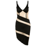 Music Festivals Rave Outfits Dress V-neck Brace See-through Slim-Fit Mesh Dress