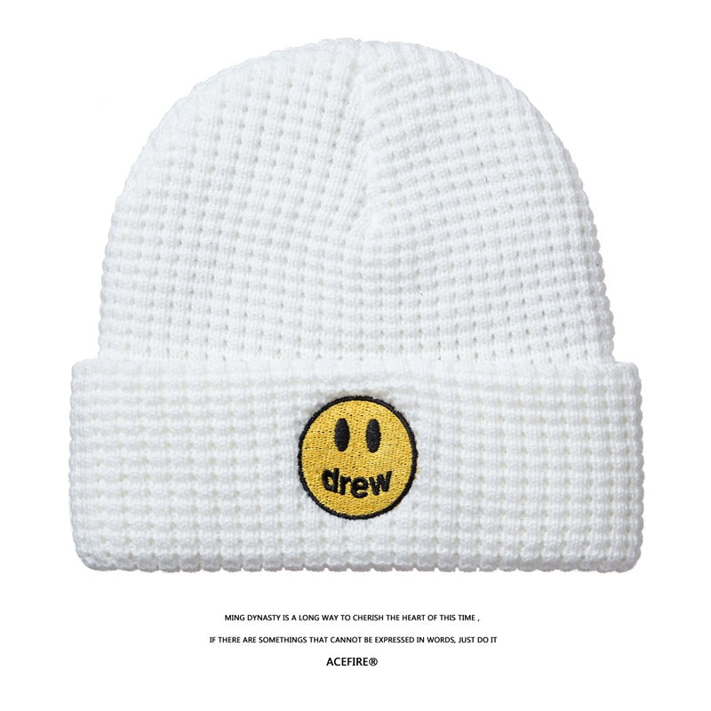 Justin Bieber Toque Smiley Face Woolen Cap Drew Cap Embroidery Men and Women Retro