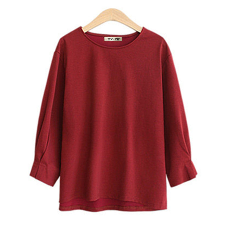 Women Plus Size Tops Round Neck Wrist-Length Sleeve Top