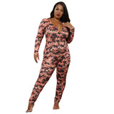 Women Plus Size Jumpsuits Printed Knitted Tight Christmas Jumpsuit