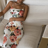 Women Summer Dresses  Midi Dress Sexy Print Suspender Midi Dress