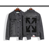 Arrow Denim Jacket Jean Coat off Ow White Letter Denim Jacket Coat Owt Arrow Washed Distressed Men and Women