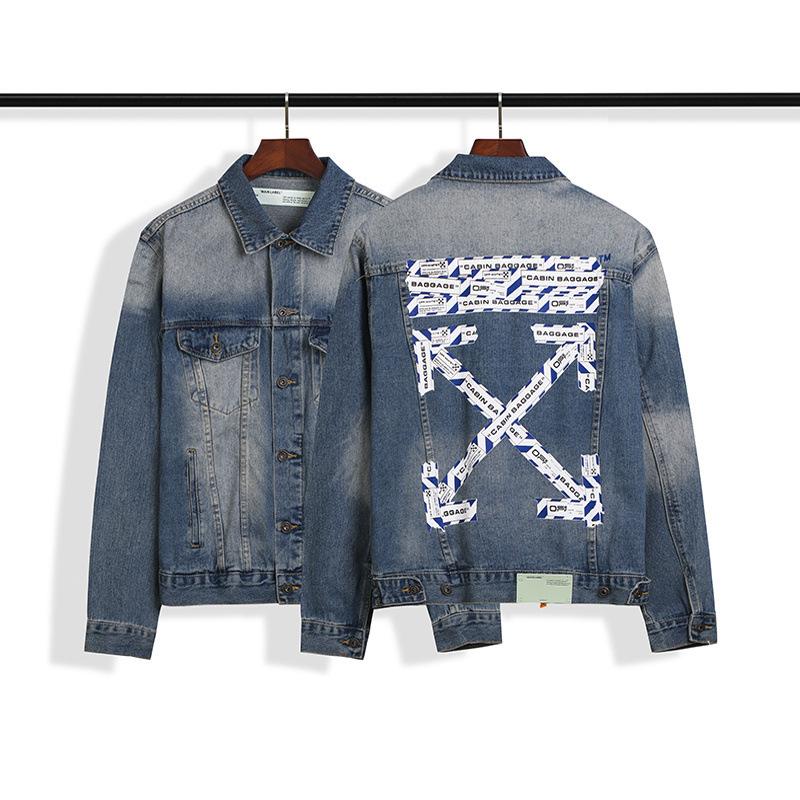 Arrow Denim Jacket Jean Coat Letter Arrow Washed Distressed Jacket Ow Unisex Denim Jacket Owt