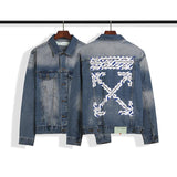Arrow Denim Jacket Jean Coat Letter Arrow Washed Distressed Jacket Ow Unisex Denim Jacket Owt