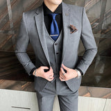 Seersucker Suit Slim Three-Piece Suit Men 'S Suit Set