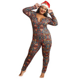 Women Plus Size Jumpsuits Knitted Printed Slim-Fit Christmas Homewear Jumpsuit