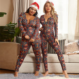 Women Plus Size Jumpsuits Knitted Printed Slim-Fit Christmas Homewear Jumpsuit