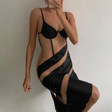 Music Festivals Rave Outfits Dress V-neck Brace See-through Slim-Fit Mesh Dress