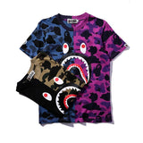 Shark Print T Shirt Stitching Summer Camouflage Short Sleeve T-shirt