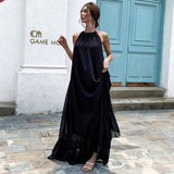 Bohemian Beach Dress Halter Solid Color Wide Hem Chiffon
