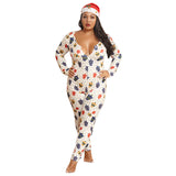 Women Plus Size Jumpsuits Tight Sexy Knitted Printed Christmas Homewear Jumpsuit