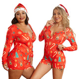 Women Plus Size Jumpsuits Christmas Sexy Stretch Knitted Printed Jumpsuit