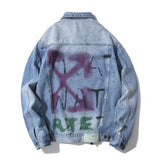Arrow Denim Jacket Jean Coat off Ow White Graffiti Rendering Arrow Distressed Locomotive Unisex Denim Jacket Coat Owt