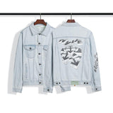 Arrow Denim Jacket Jean Coat Letter Arrow Washed Unisex Distressed Locomotive Denim Jacket Coat Owt