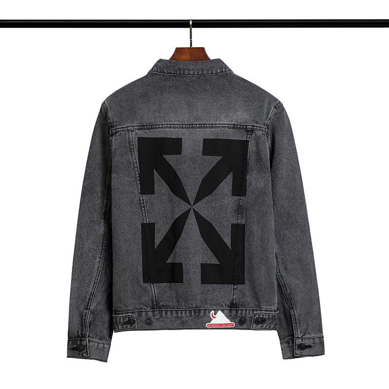 Arrow Denim Jacket Jean Coat off Ow White Letter Denim Jacket Coat Owt Arrow Washed Distressed Men and Women