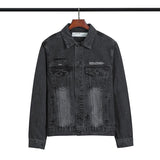 Arrow Denim Jacket Jean Coat Letter Arrow Washed Distressed Unisex Denim Jacket Coat Owt