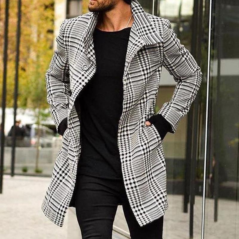 John Dutton Jacket Fall/Winter Plaid Lapel Single Breasted Mid-Length Coat