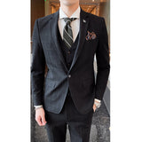 Seersucker Suit Slim Three-Piece Suit Men 'S Suit Set