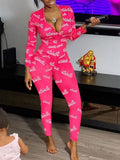 Women Plus Size Pants Printed Sexy Homewear Jumpsuit